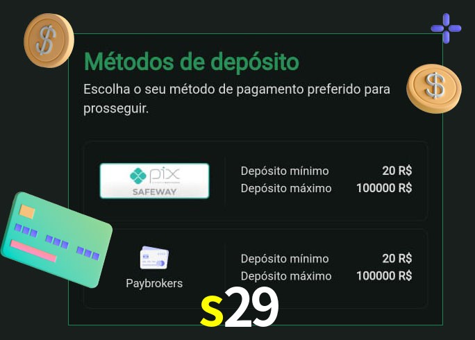 O cassino s29 oferece uma grande variedade de métodos de pagamento